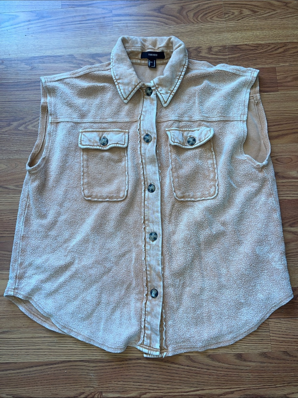 Forever 21 Orange Acid Wash Sleeveless Button-Down Oversized Sweater Vest